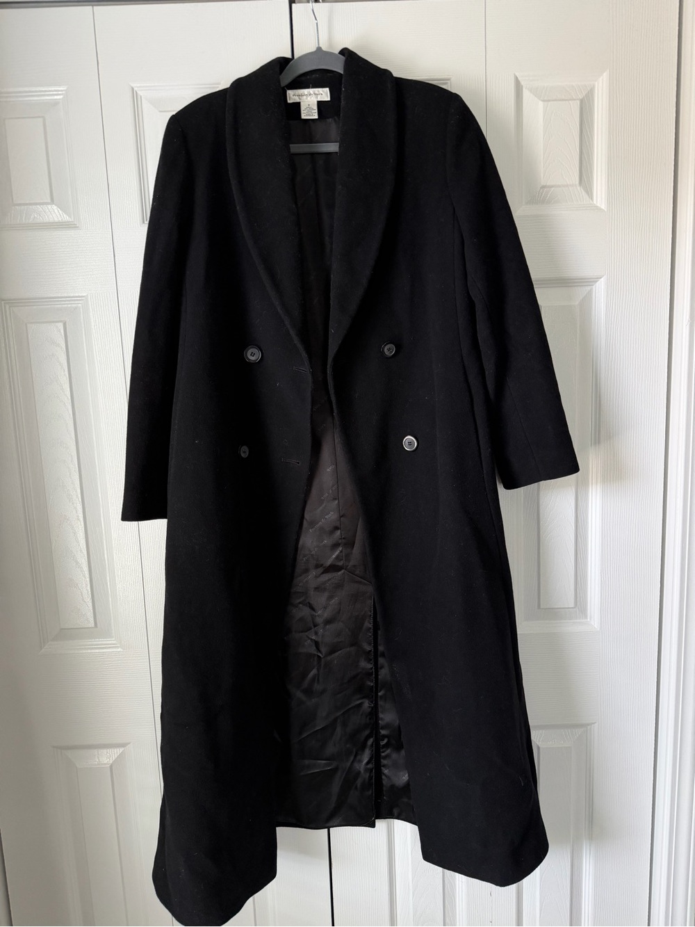 Preston & York Black Double-Breasted Wool/Cashmere Trench Coat